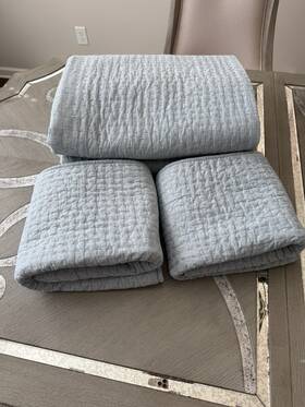 5248533 Pottery Barn Pick-stitch Set Handcrafted Cotton/linen King Quilt Chambray
