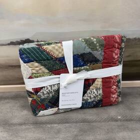 5549631 Pottery Barn Winter Wreath Quilted Pillow Sham King 1 Christmas Multi Nwt