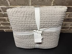 5696282 Pottery Barn Pick Stitch Handcrafted Linen Quilt Warm Gray Full Queen Size New