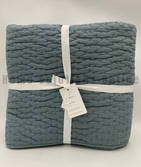 5861345 Pottery Barn Pick-stitch Handcrafted Cotton Linen Quilt Sonoma Blue Twin #z1293