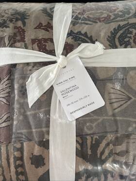 5912056 Pottery Barn Valentina Rosewood Patchwork Quilt King Cotton Linen New