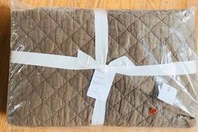 6040495 Pottery Barn Belgian Flax Linen Quilt Toffee Brown Queen 2 Euro Shams Diamond 3p