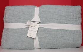 633265 Pottery Barn Belgian Flax Linen Handcrafted Quilt King/cal.king Mineral Blue Nwt