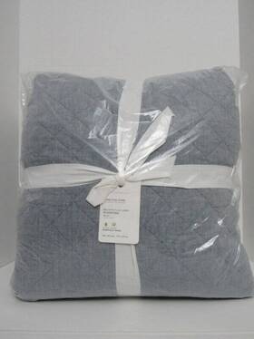 6527512 Pottery Barn Belgian Flax Linen Diamond Quilt King/cal.king Chambray Color Nwt