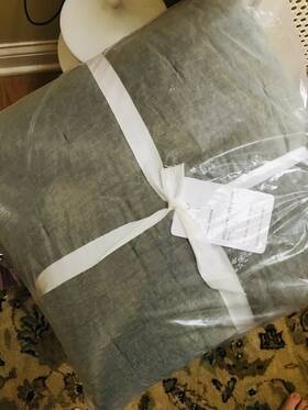 6620475 Pottery Barn Belgian Flax Tufted Quilt Loden Green Queen 2 Standard Shams 3p