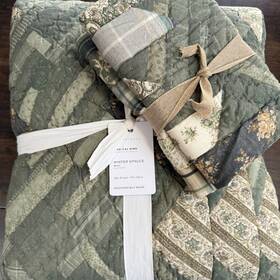 6699141 Pottery Barn Winter Spruce Patchwork King/cal King Quilt And 1 Euro Sham Green