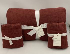 6741709 Pottery Barn European Linen Waffle Queen Quilt 2 Standard Shams Auburn #t1026