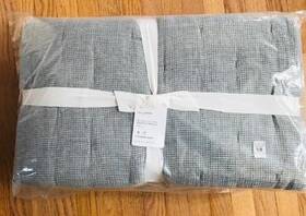 6749231 Pottery Barn Belgian Flax Linen Waffle Quilt Chambray Blue Queen 2 Std Shams 3pc