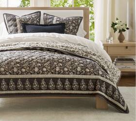 6762183 Pottery Barn Bette Queen Quilt Neutral Gray Reversible