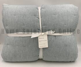 7103737 Pottery Barn Belgian Flax Linen Tufted Quilt Mineral Blue King Cal #u1082