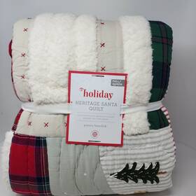 7244150 Pottery Barn Kids Holiday Heritage Santa Quilt 86x86 Full Queen Size Christmas