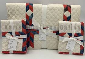 726616 Pottery Barn Larkin Cotton Handcrafted Full Queen Quilt 2 Stnd Shams Red #t1076
