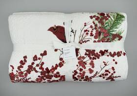7557923 Pottery Barn Red Berry Wreath Quilt Full/queen Cardinal Christmas Holiday