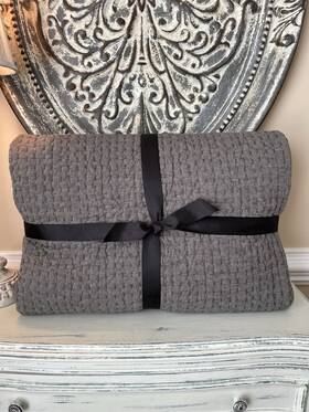 7665298 Pottery Barn Pick Stitch Handcrafted Full/queen Quilt Charcoal Nwot Ob