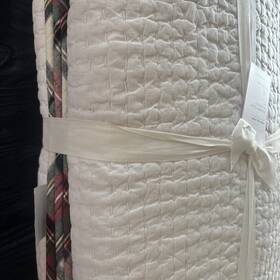 7772263 Pottery Barn Stewart Plaid Pick Stitch King Cal Quilt Nwt White Red Blue