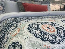 7823829 Pottery Barn Pia Medallion Quilt Queen 2 Euro Shams Diamond Gray Blue Mandala