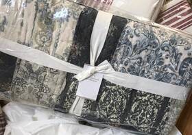 8091836 Pottery Barn Delaney Quilt Blue King 2 Shams Heirloom Patchwork Blocked 3p