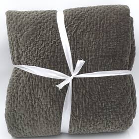 8118347 Pottery Barn Cross Stitch Velvet Quilt Loden Full Queen Reversible New
