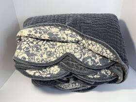 8159003 Pottery Barn F/queen Velvet Scallop Edge Reversible Quilt Stormy Blue-read