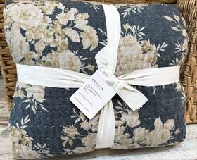 8216851 Pottery Barn Juliette Toile Handcrafted Reversible Pick-stitch Quilt King Blue