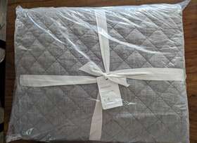 8457350-1019446 Pottery Barn Belgian Flax Linen Diamond King Quilt 1 Sham-flagstone -nwt