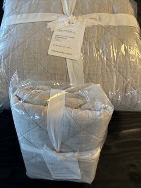 8457509 Pottery Barn Nwt 2 Pc Set Belgian Flax Linen Diamond Quilt Euro Sham Twin