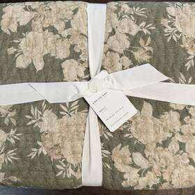 860373 Pottery Barn Juliette Toile Pick-stitch King/cal King Quilt Reversible Loden