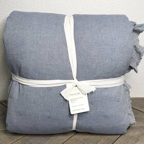 Pottery Barn 8685329 Belgian Flax Linen Ruffle Tufted Quilt King/cal King Chambray Blue
