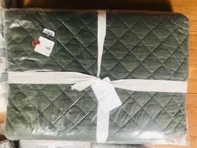 8707361 Pottery Barn Belgian Flax Quilt Cypress Green King 2 Standard Shams Diamond 3pc