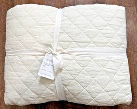 8768461 Pottery Barn Belgian Linen Diamond King Quilt Ivory Luxury Bedding New Farmhouse