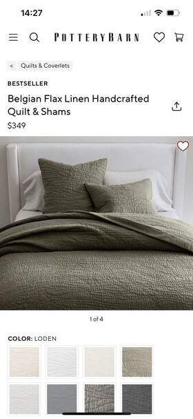 878379 Pottery Barn Belgian Flax Linen Handcrafted King Quilt Green Ob Nwot Read