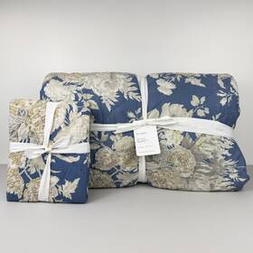 8823277 Pottery Barn Bethany Blue Floral Quilt Full/queen And Euro Sham Set Embroidered