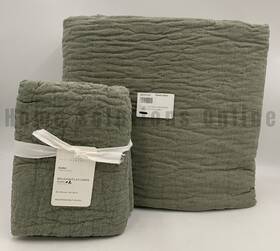 8832039 Pottery Barn Belgian Flax Linen Handcrafted Quilt Queen 2 Sham Euro Loden #u2018