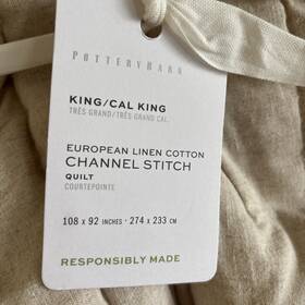 8862940 Pottery Barn European Flax Linen Cotton Channel Stitch Quilt Oatmeal King New