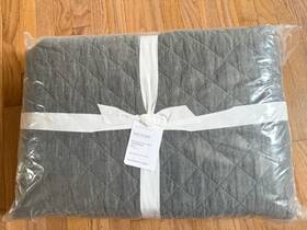 9520196 Pottery Barn Belgian Flax Quilt Dark Forest King 2 Shams Diamond Green 3p