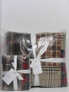 9610845 Pottery Barn Clyde Plaid Patchwork King/cal.king Quilt And 1 Euro Sham Multicolor