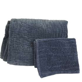 9765759 Pottery Barn Washed Velvet Handcrafted Quilt Cobalt Blue Full/queen 1 Std Sham