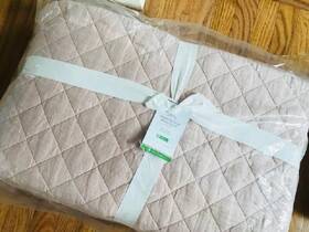 9877982 Pottery Barn Belgian Flax Quilt Soft Rose King 2 Standard Shams Linen Diamond
