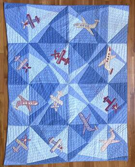 15thrtr0ln0 Pottery Barn Kids Airplane Quilt Blue Ivory Red Twin Comforter Aviation Plane