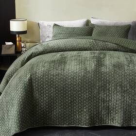 Pvq01gnk Powdion Velvet Quilt King Size Oversized Bedspread Quilted Bedding Set Luxurious So