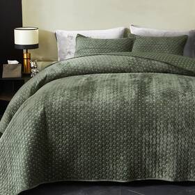 Pvq01gnq Powdion Velvet Quilt Queen Size Oversized Bedspread Quilted Bedding Set Luxur