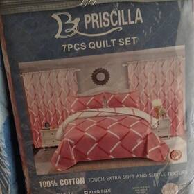05125 Priscilla 7pcs King Quilt Set 100% Cotton Multicolor Geometric Floral Quilted