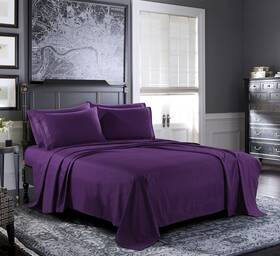 Pure Bedding 735632943080 Bed Sheets - Queen Sheet Set 4-piece Purple Hotel Luxury 1800 Brushed Mi