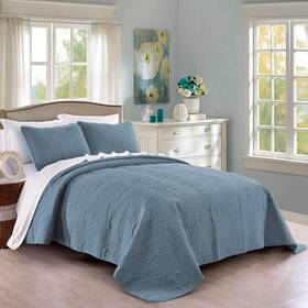 Pure Bedding 744110301885 Quilt Set King/cal King/california King Size Ash Blue - Oversized Bedspread So