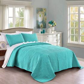 Pure Bedding 812096030737 Quilt Set King/cal King/california King Size Aqua - Oversized Bedspread Sof