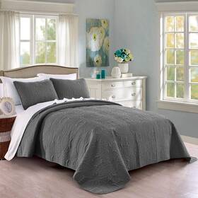 Pure Bedding 812096030874 Quilt Set Full/queen Size Dark Grey - Oversized Bedspread Soft Microfiber L
