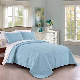Pure Bedding 812096031093 Quilt Set King/california King Size Sky Blue - Oversized Bedspread Soft Mic