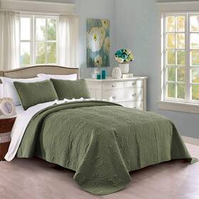 Pure Bedding 812096035299 Quilt Set Full/queen Size Olive Green - Oversized Bedspread Soft Microfiber