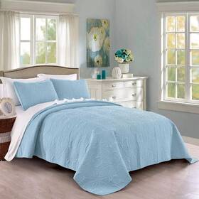 Q1-queen-sb Pure Bedding Quilt Set Full/queen Size Sky Blue - Oversized Bedspread Soft Microfiber Li