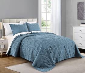 Q3-king-ab Pure Bedding Quilt Set King/cal King/california King Size Ash Blue - Oversized Bedspread